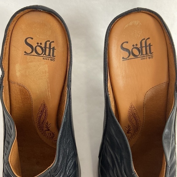 Sofft Leather Ruched Black Slip On Mules Closed Toe Heels Open Back Pumps - Picture 6 of 16